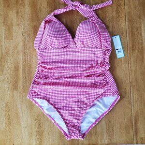 Draper James RSVP pink/white check GIngham one piece swimsuit cottagecore sz xlg